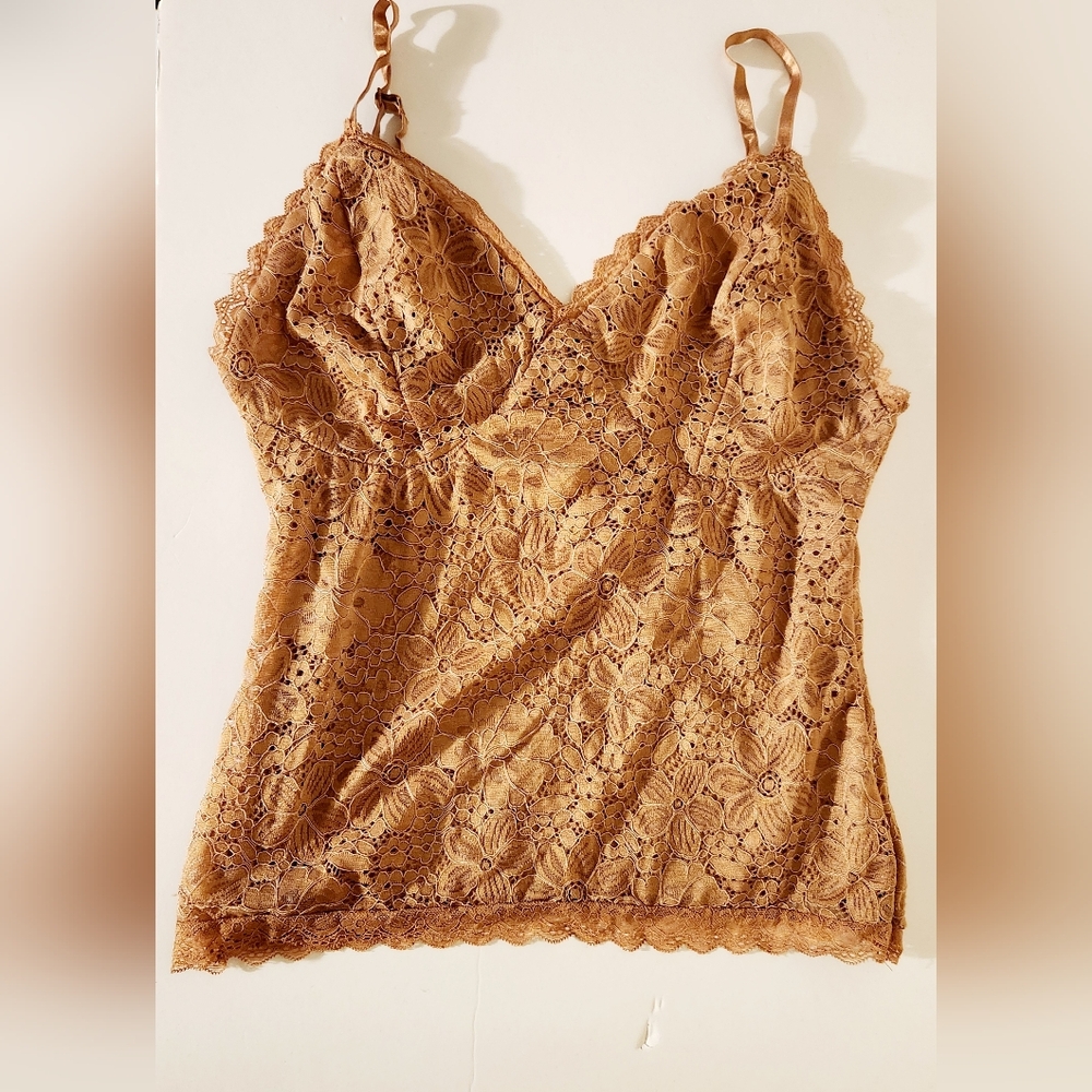 ❤️Zenobia Women's Golden Brown Lace Camisole Top Size: 1XL